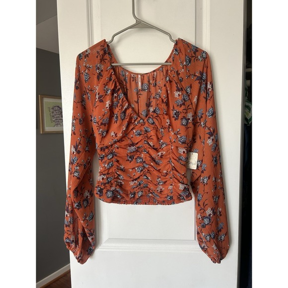 Free People Tops - NWT Free People Final Rose Blouse Rust  Combo Floral V-Neck Women's Size Small